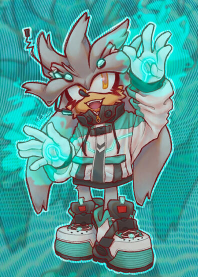 sonic fashion series 3/3! i came up with original outfits of specific aesthetics for the 3 main hedgehogs. for silver, i expanded on the cybercore theme he has going on, being 200 years from the future. light up tech details are supa cool.