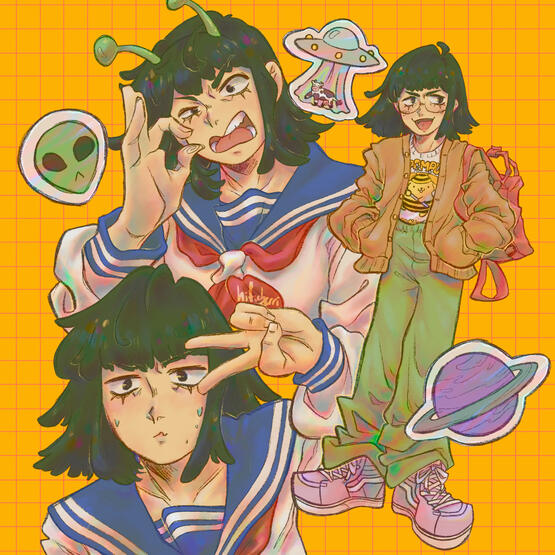 tome from mob psycho 100 in an outfit i was wearing that day. this show is such a comfort for me!
