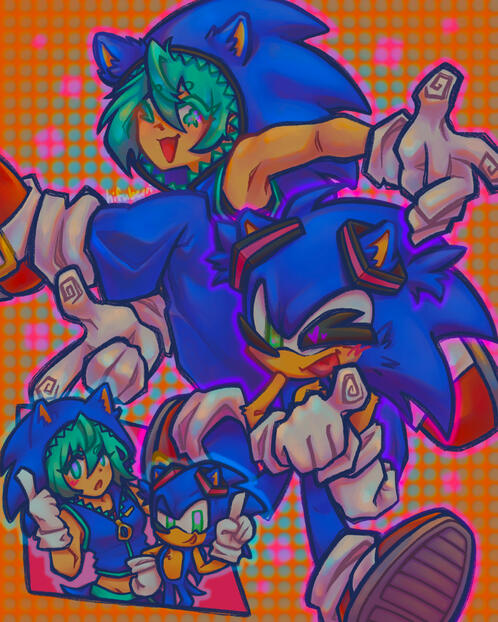 sonic and miku :D miku is drawn in an official sonic based outfit with... sonic of course!