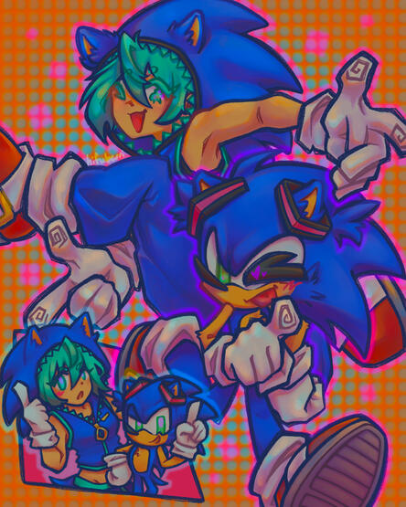 sonic and miku :D miku is drawn in an official sonic based outfit with... sonic of course!