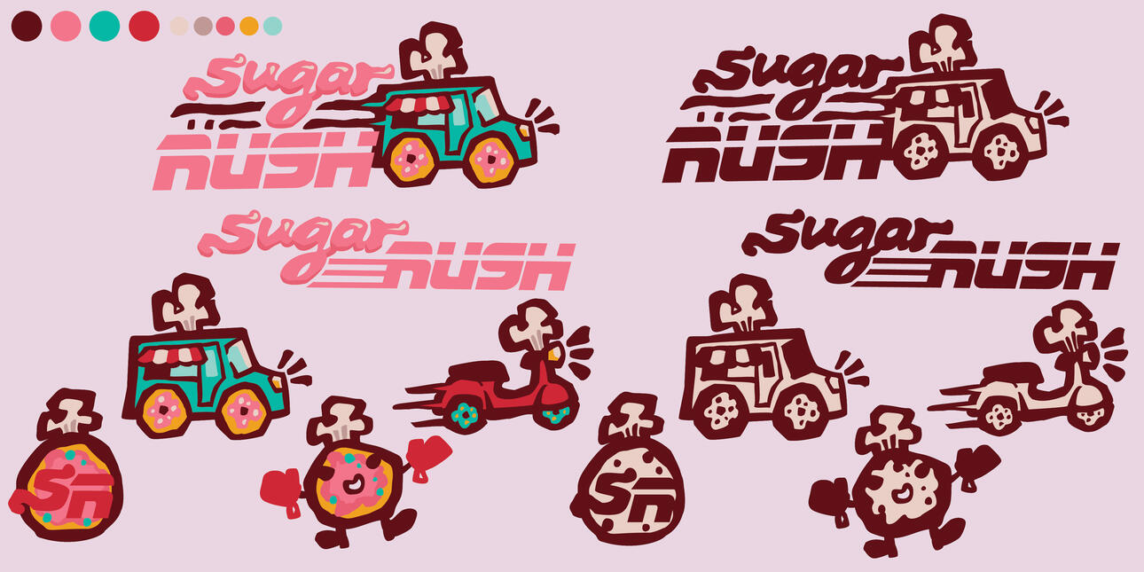 Logo hierarchy created for a dessert-based delivery service.