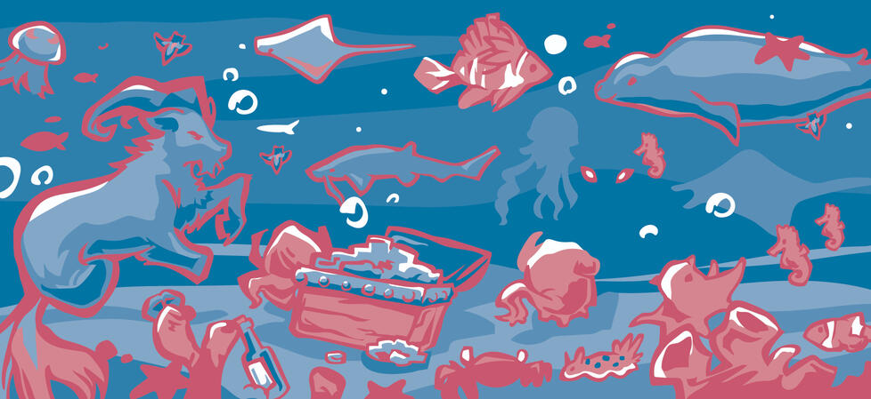 3/11, mug file. The kraken's eyes peak through the background, being a continuation of the poster.